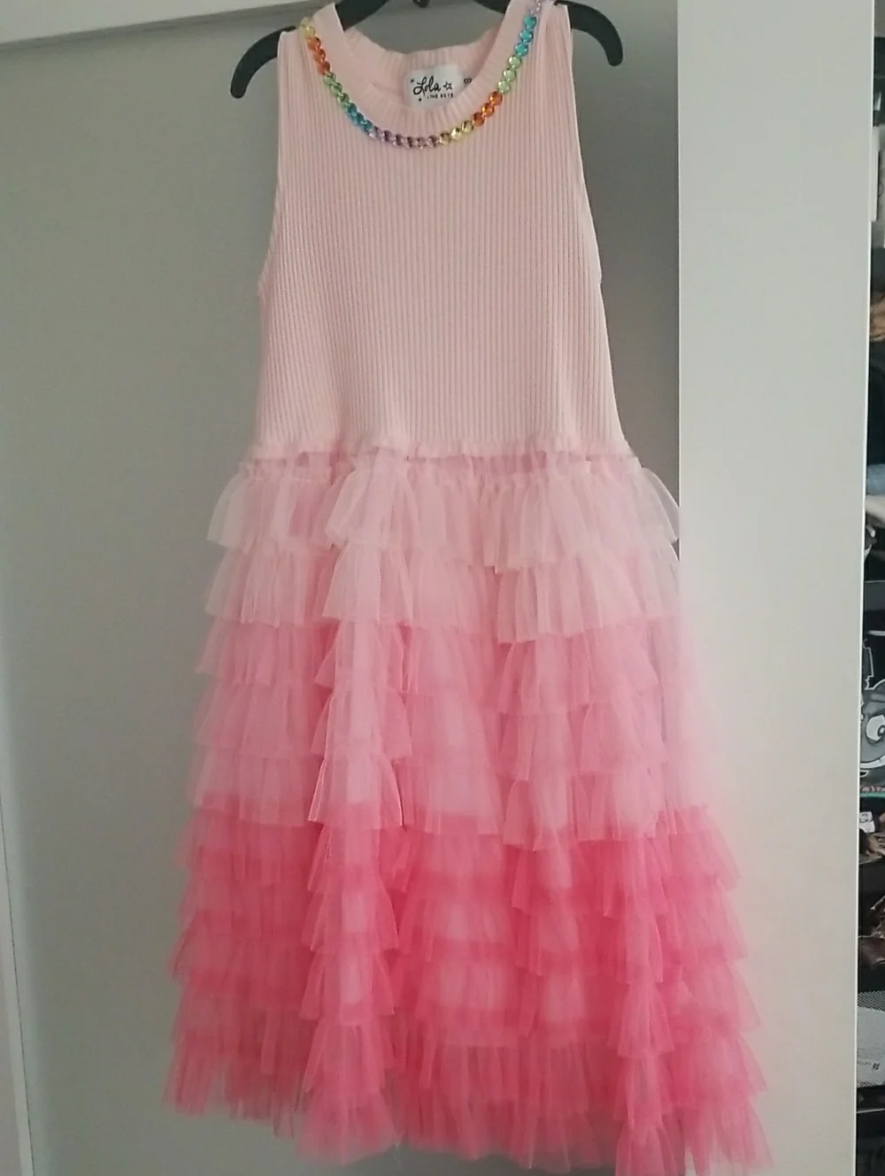 Lola + The Boys Light Pink Dress Tulle Skirt with Rainbow Jewel Trim